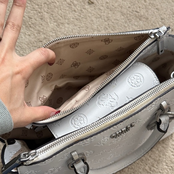 Guess White Embossed Satchel Bag - Picture 8 of 11